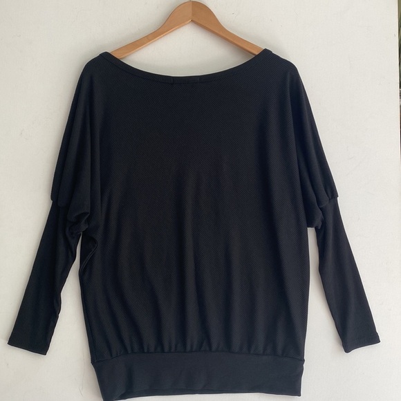Exlura Black Long Sleeve Off Shoulder Top Batwing Casual Oversized Solid Tee, M - Picture 2 of 10